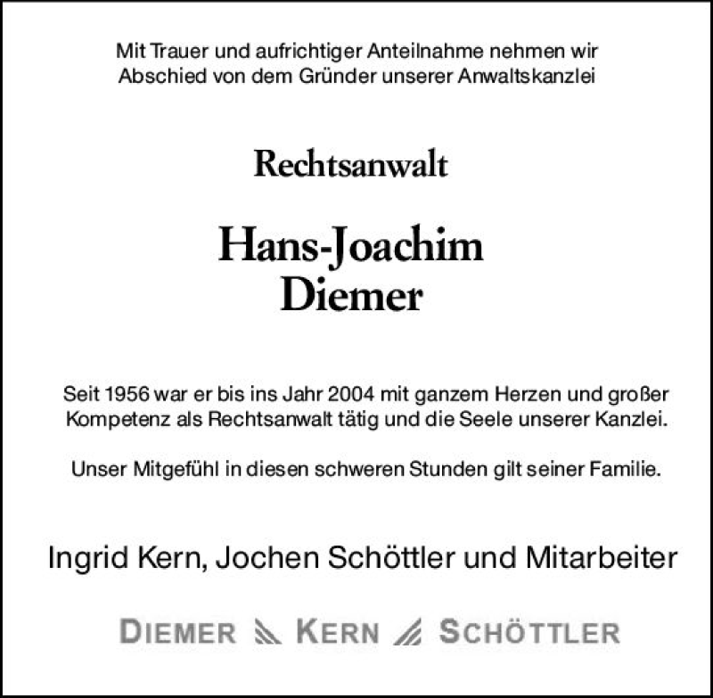  Traueranzeige für Hans-Joachim Diemer vom 19.08.2020 aus vrm-trauer