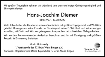 Traueranzeige von Hans-Joachim Diemer von vrm-trauer