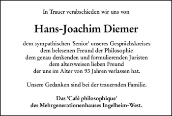 Traueranzeige von Hans-Joachim Diemer von vrm-trauer