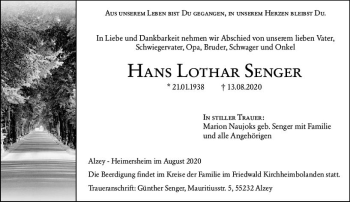 Traueranzeige von Hans Lothar Senger von vrm-trauer