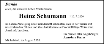 Traueranzeige von Heinz Schumann von vrm-trauer
