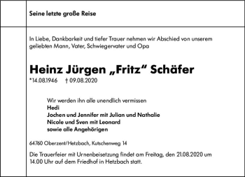 Traueranzeige von Heinz Jürgen Schäfer von vrm-trauer