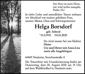Traueranzeige von Helga Borsdorf von vrm-trauer