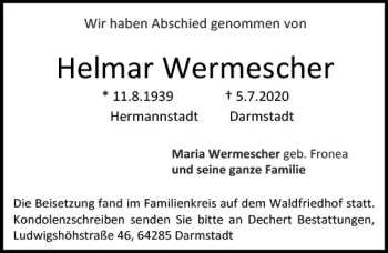 Traueranzeige von Helmar Wermescher von vrm-trauer