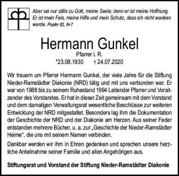 Traueranzeige von Hermann Gunkel von vrm-trauer