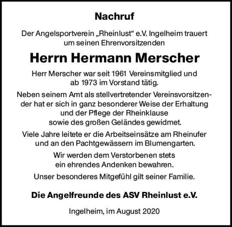  Traueranzeige für Hermann Merscher vom 15.08.2020 aus vrm-trauer