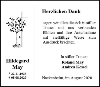 Traueranzeige von Hildegard May von vrm-trauer