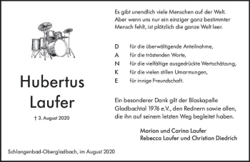 Traueranzeige von Hubertus Laufer von vrm-trauer