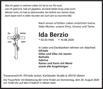 Traueranzeige von Ida Berzio von vrm-trauer