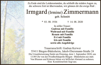 Traueranzeige von Irmgard Zimmermann von vrm-trauer