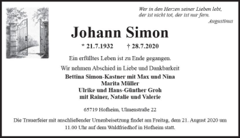 Traueranzeige von Johann Simon von vrm-trauer