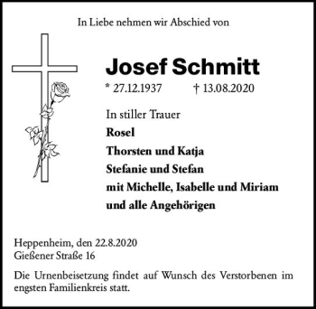 Traueranzeige von Josef Schmitt von vrm-trauer