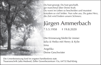 Traueranzeige von Jürgen Ammerbach von vrm-trauer