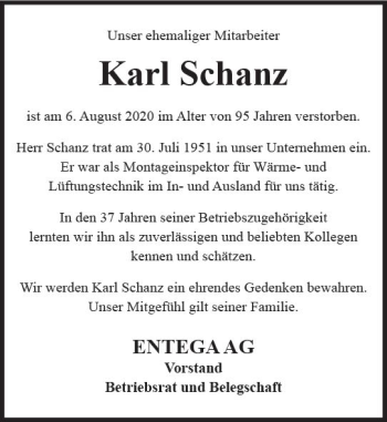 Traueranzeige von Karl Schanz von vrm-trauer