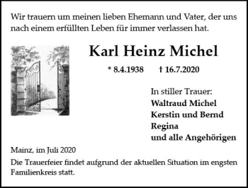 Traueranzeige von Karl Heinz Michel von vrm-trauer