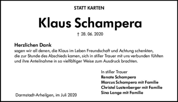 Traueranzeige von Klaus Schampera von vrm-trauer