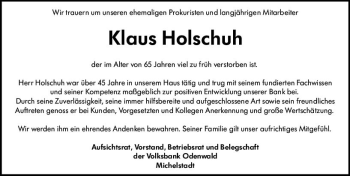 Traueranzeige von Klaus Georg Holschuh von vrm-trauer
