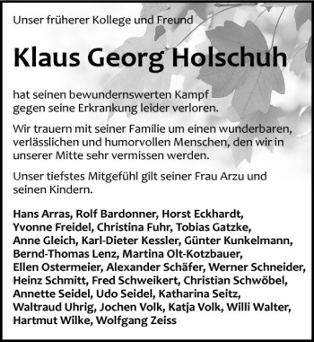 Traueranzeige von Klaus Georg Holschuh von vrm-trauer