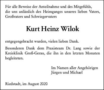 Traueranzeige von Kurt Heinz Wilok von vrm-trauer
