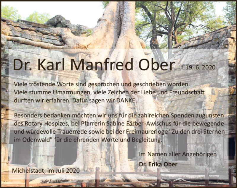  Traueranzeige für Manfred Ober vom 25.07.2020 aus vrm-trauer