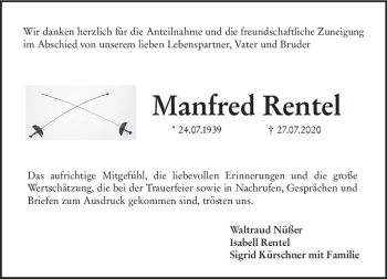 Traueranzeige von Manfred Rentel von vrm-trauer