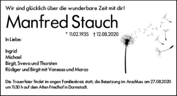 Traueranzeige von Manfred Stauch von vrm-trauer