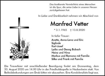 Traueranzeige von Manfred Vetter von vrm-trauer