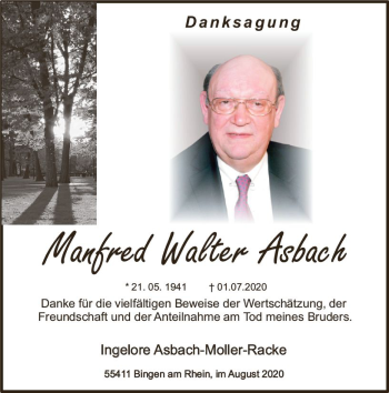 Traueranzeige von Manfred Walter Asbach von vrm-trauer