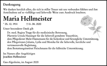 Traueranzeige von Maria Heilmeister von vrm-trauer