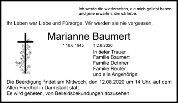Traueranzeige von Marianne Baumert von vrm-trauer
