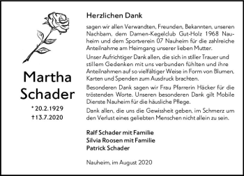 Traueranzeige von Martha Schader von vrm-trauer