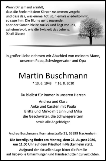 Traueranzeige von Martin Buschmann von vrm-trauer