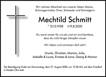 Traueranzeige von Mechtild Schmitt von vrm-trauer