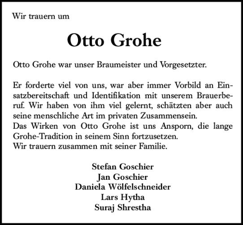  Traueranzeige für Otto Grohe vom 22.08.2020 aus vrm-trauer