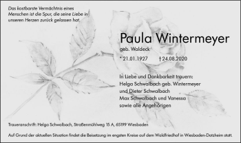Traueranzeige von Paula Wintermeyer von vrm-trauer