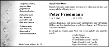 Traueranzeige von Peter Friedmann von vrm-trauer