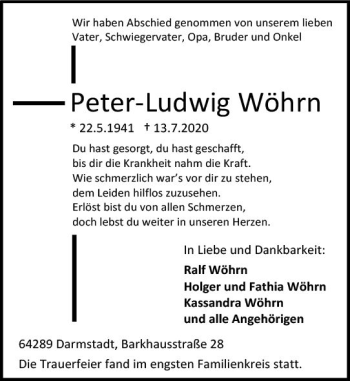 Traueranzeige von Peter-Ludwig Wöhrn von vrm-trauer