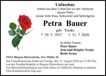 Traueranzeige von Petra Bauer von vrm-trauer