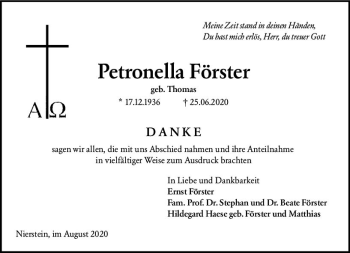 Traueranzeige von Petronella Förster von vrm-trauer