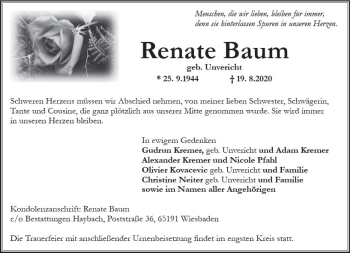 Traueranzeige von Renate Baum von vrm-trauer