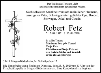 Traueranzeige von Robert Fetz von vrm-trauer