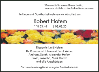 Traueranzeige von Robert Hofem von vrm-trauer