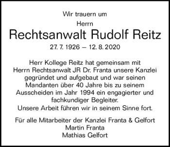 Traueranzeige von Rudolf Reitz von vrm-trauer