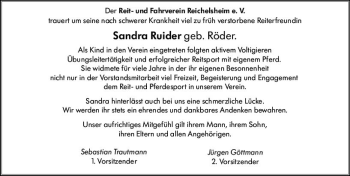 Traueranzeige von Sandra Ruider von vrm-trauer