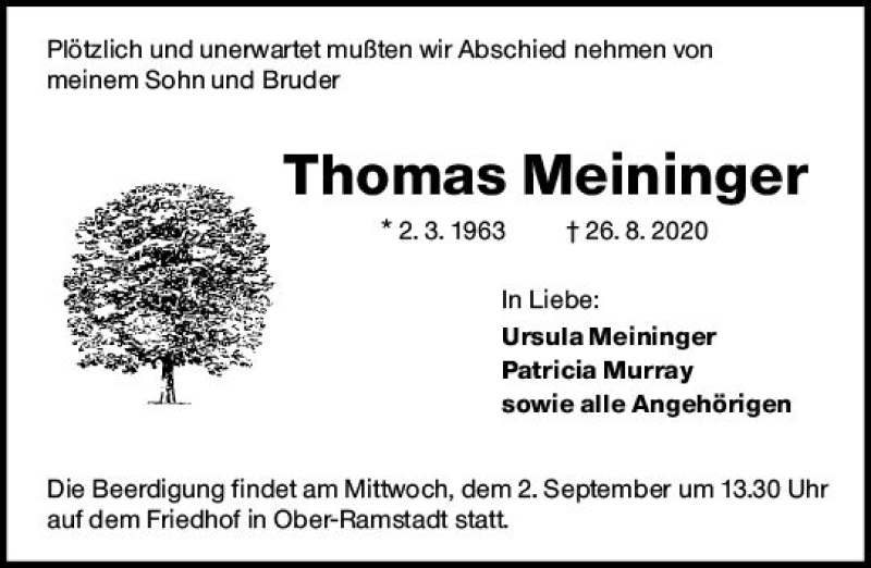  Traueranzeige für Thomas Meininger vom 29.08.2020 aus vrm-trauer