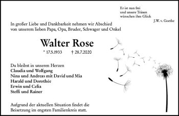 Traueranzeige von Walter Rose von vrm-trauer