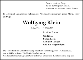 Traueranzeige von Wolfgang Klein von vrm-trauer