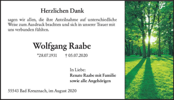 Traueranzeige von Wolfgang Raabe von vrm-trauer