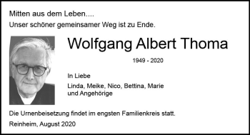 Traueranzeige von Wolfgang Albert Thoma von vrm-trauer