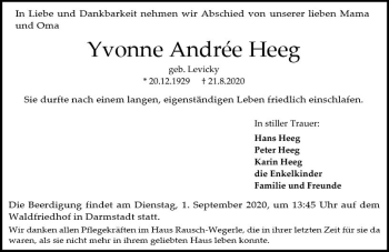 Traueranzeige von Yvonne Andrée Heeg von vrm-trauer